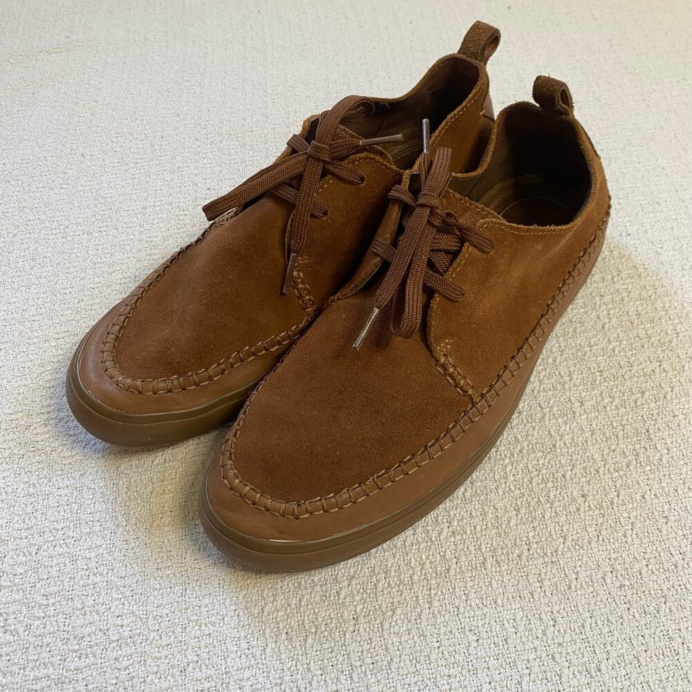 Clarks Tan Suede Leather Men’s Moccasin Casual Lace Up Shoes Comfortable 9.5